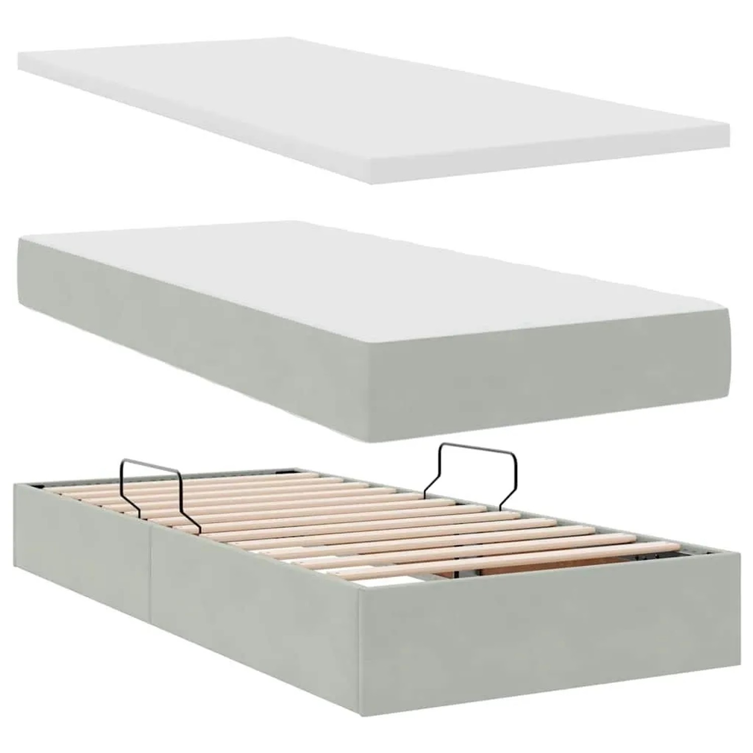 Hellgraues vidaXL Bett mit LED-Leisten, 200x200 cm, Samtbezug.