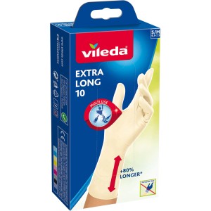 Vileda Einmalhandschuhe Natural Latex Extra Long, Größe S/M, 10 Stück, für Haushalt und mehr.
