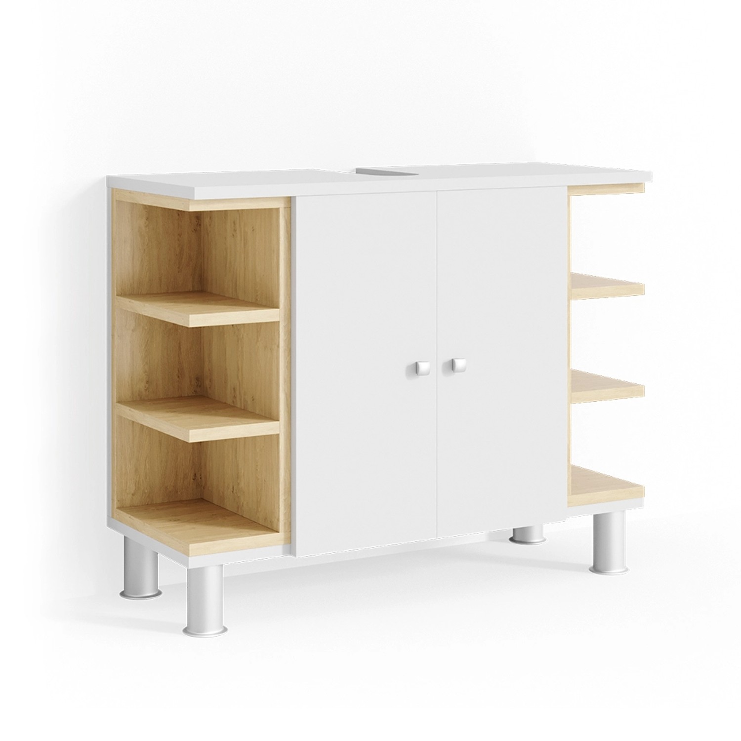 Vicco Waschbeckenunterschrank Aquis Weiß/Sonoma 79 x 64 cm günstig online kaufen