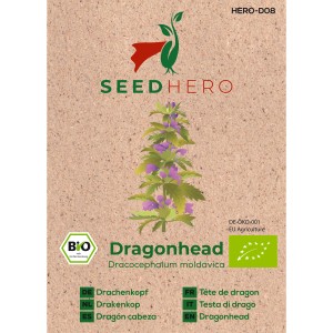 Seedhero BIO Drachenkopf Samenpackung mit blühender Pflanze. Blumensamen für ca. 60 Pflanzen.