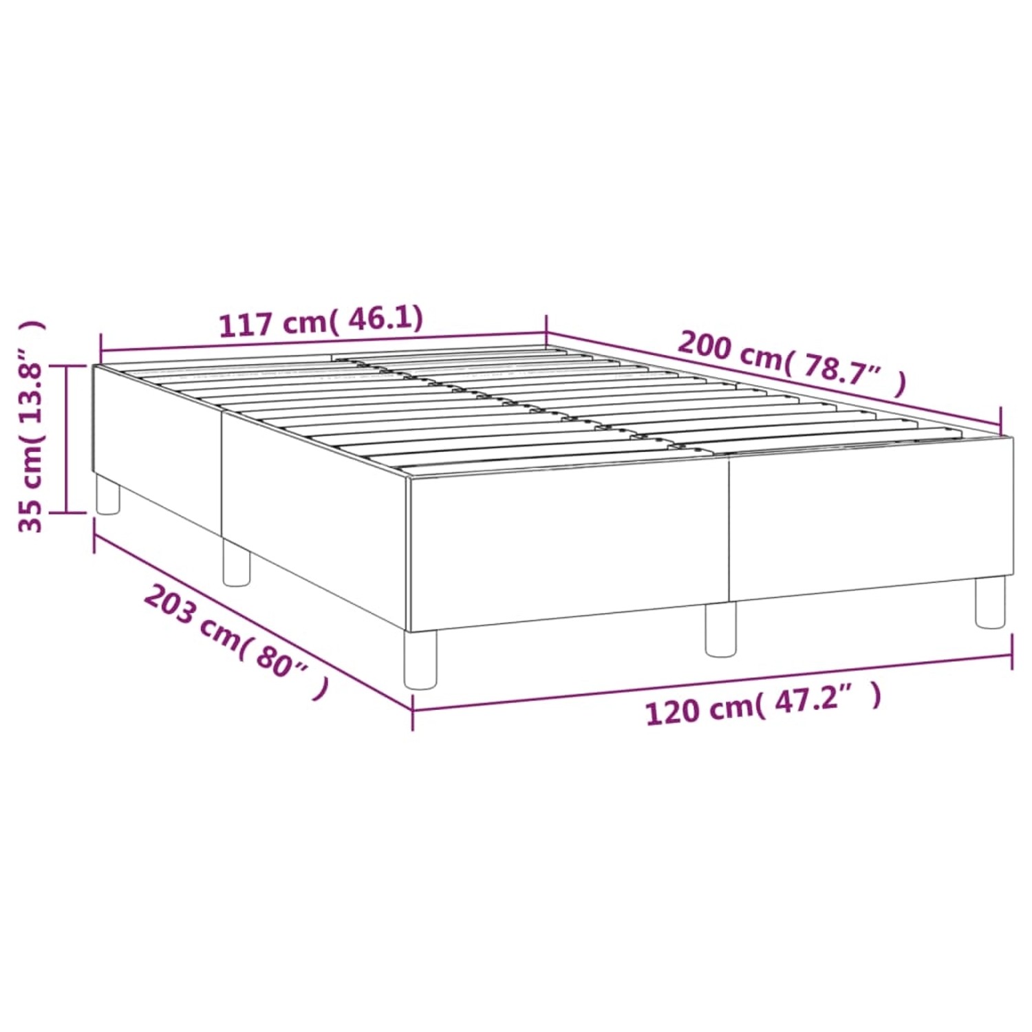 Schwarzes vidaXL Boxspringbett, 120x200 cm, Stoffbezug, ohne Matratze.