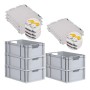 PROREGAL Spar Set: 5 graue Euroboxen mit Deckel und gelben Verschlüssen, 44 Liter.