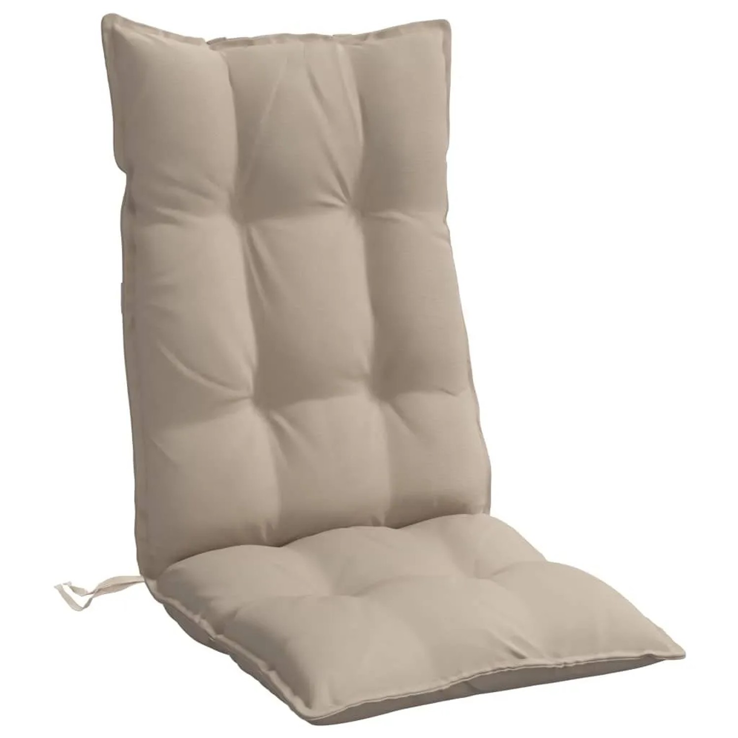 Taupe Hochlehner-Auflage aus Oxford-Gewebe, gepolstert und gesteppt, mit Bindebändern. Ideal als Sitzkissen.