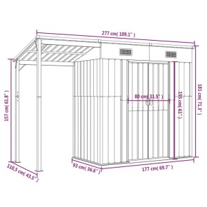 vidaXL Gartenhaus mit Schleppdach, anthrazit, Maße: 277x110,5x181 cm, Stahlkonstruktion.