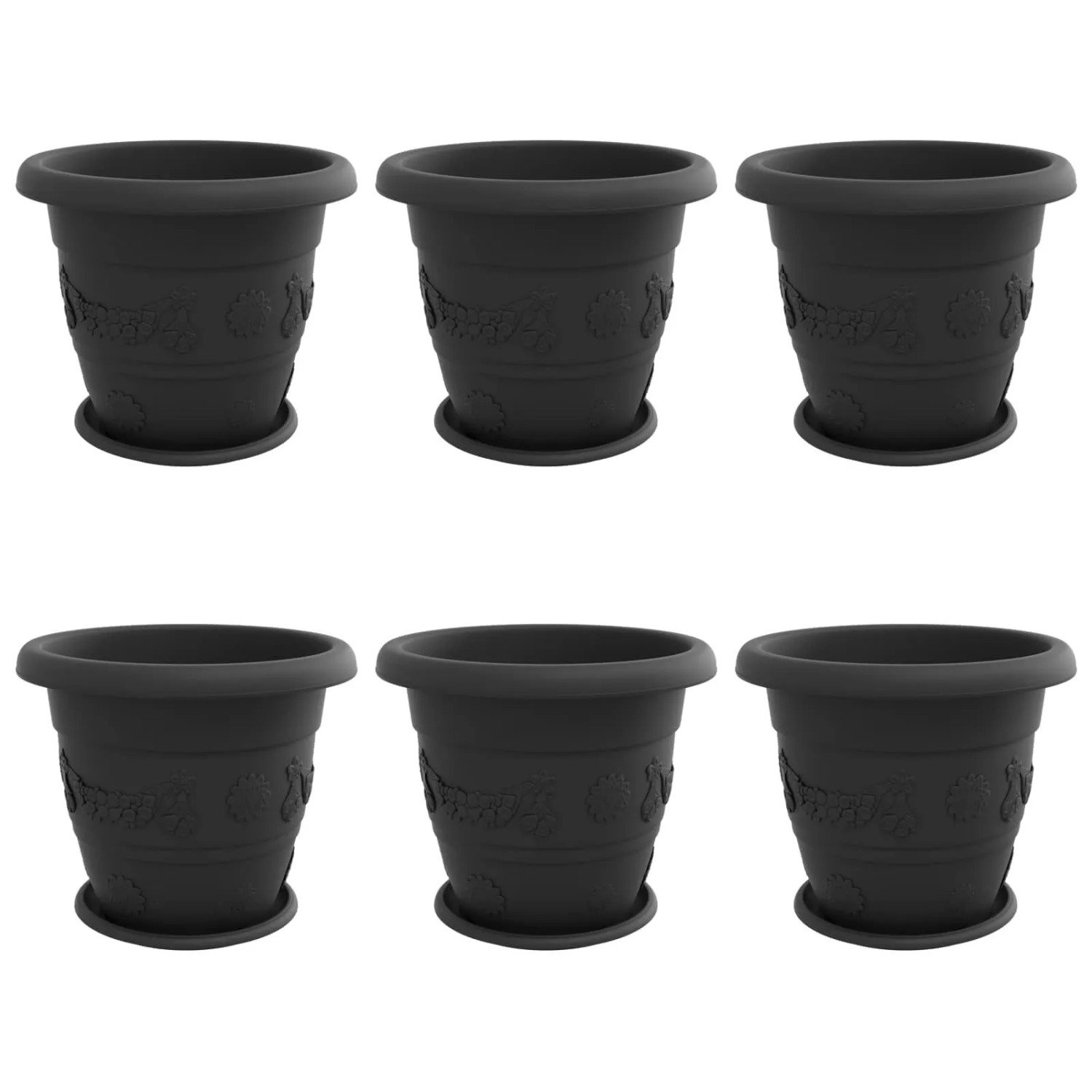vidaXL Blumentöpfe 6 Stk Schwarz Ø 26 x 21,5 cm Kunststoff 3403279