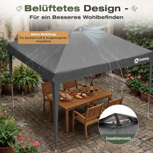 Sekey Faltpavillon 3x3 m Wasserdicht mit Belüftung UV Schutz 50