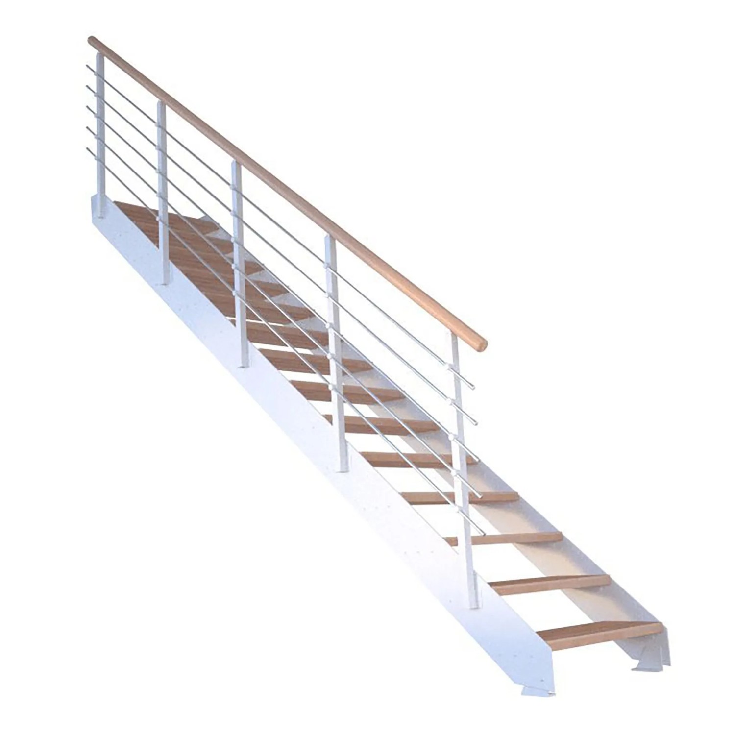 Treppe Kos 11 Stufen Buche Natur 85 cm Metallgeländer Weiß FSC® günstig online kaufen