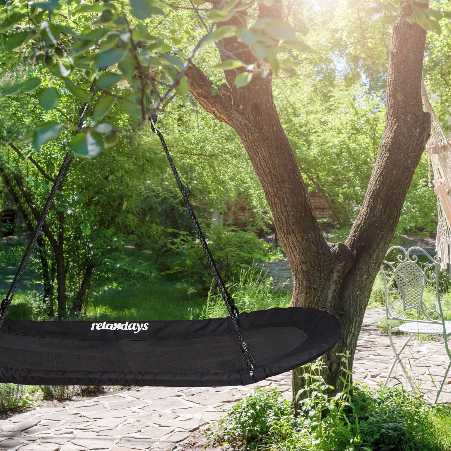 Relaxdays Nestschaukel XXL Stoff Schwarz Höhenverstellbar 166 cm x 71 cm x 15 cm 3,5 kg_3