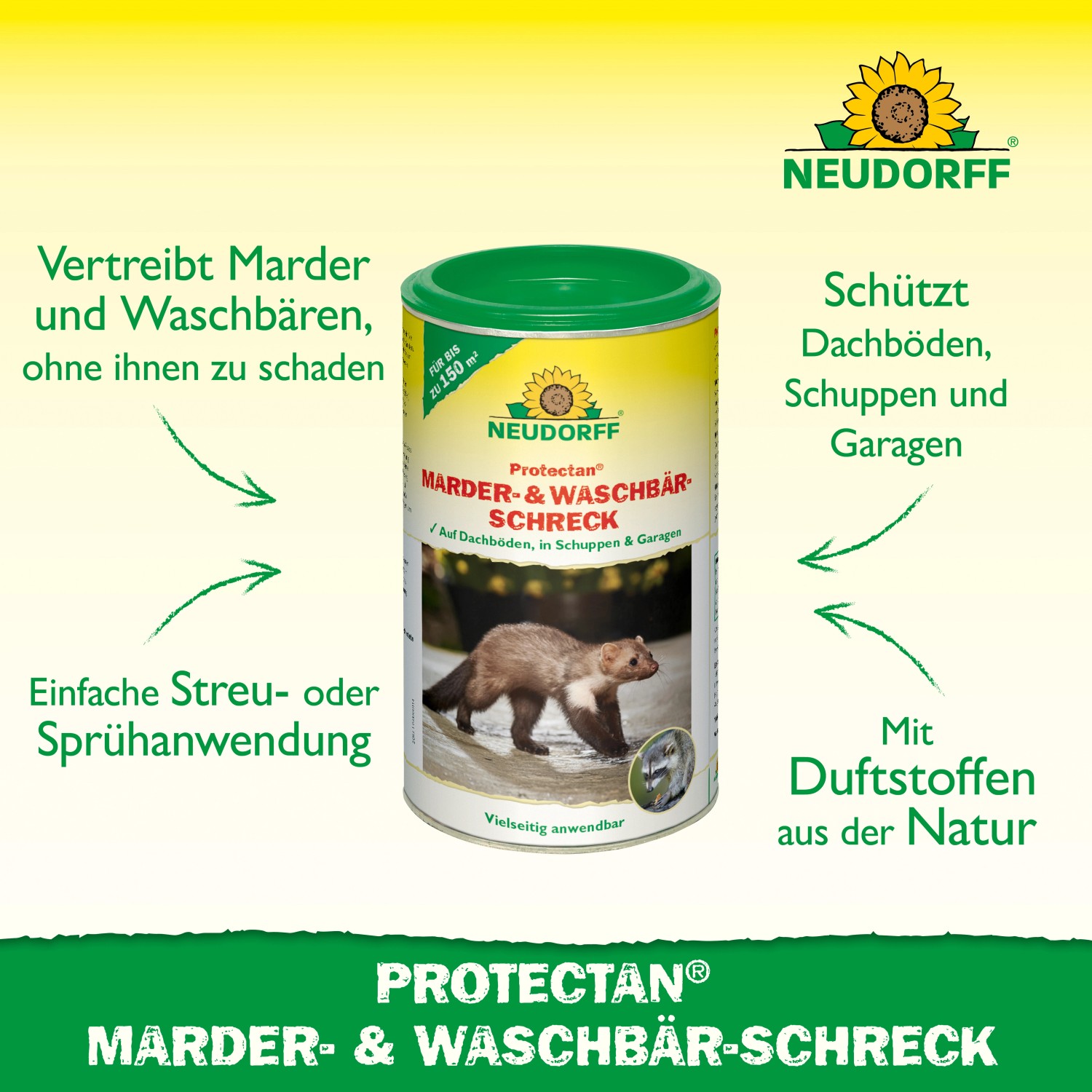 Neudorff Marder- und Waschbär-Schreck, 300g Dose zur Marderabwehr und zum Schutz von Haus und Garten.