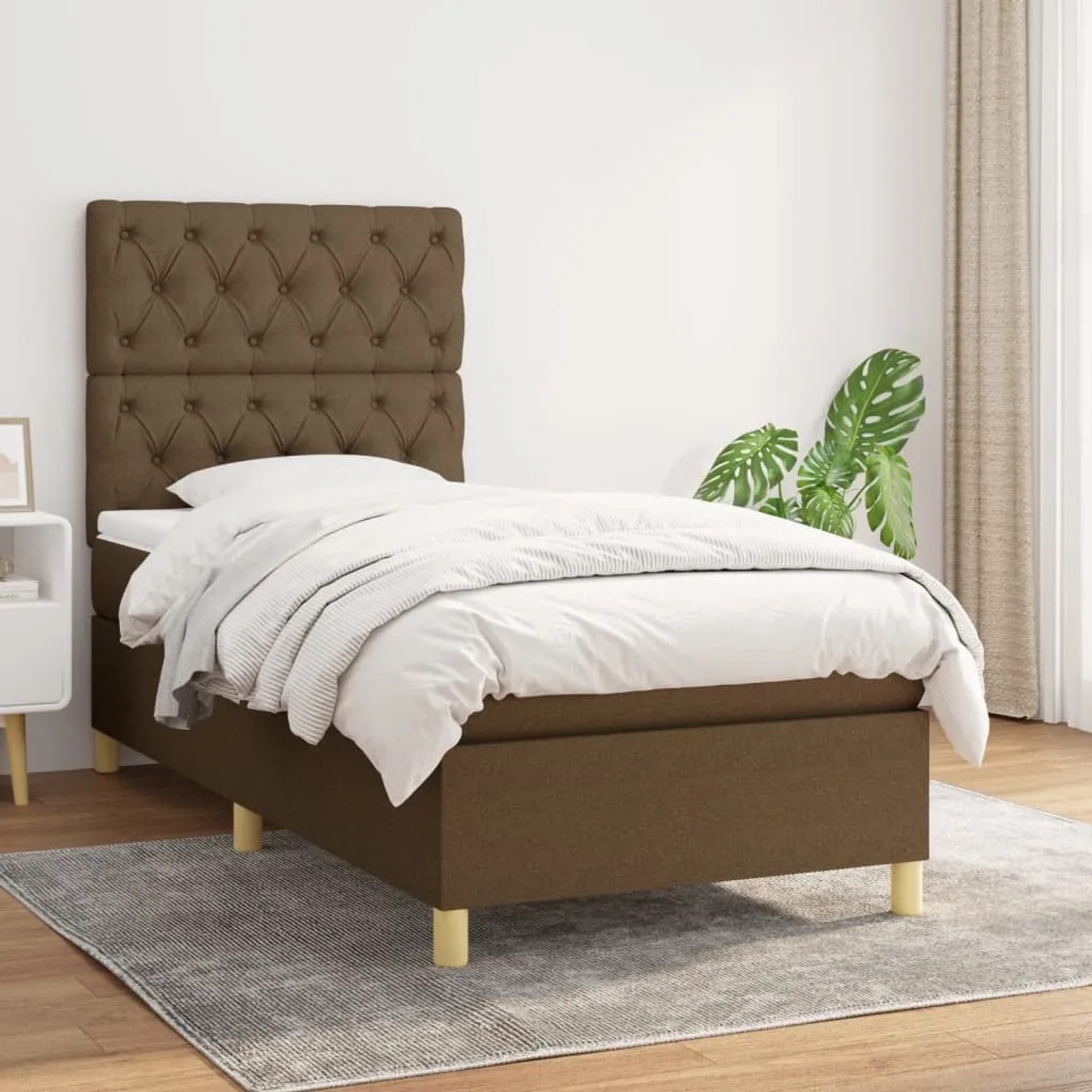 Braunes vidaXL Boxspringbett (80x200 cm) mit Matratze und Stoffbezug. Bequemes Bett mit gestepptem Kopfteil.