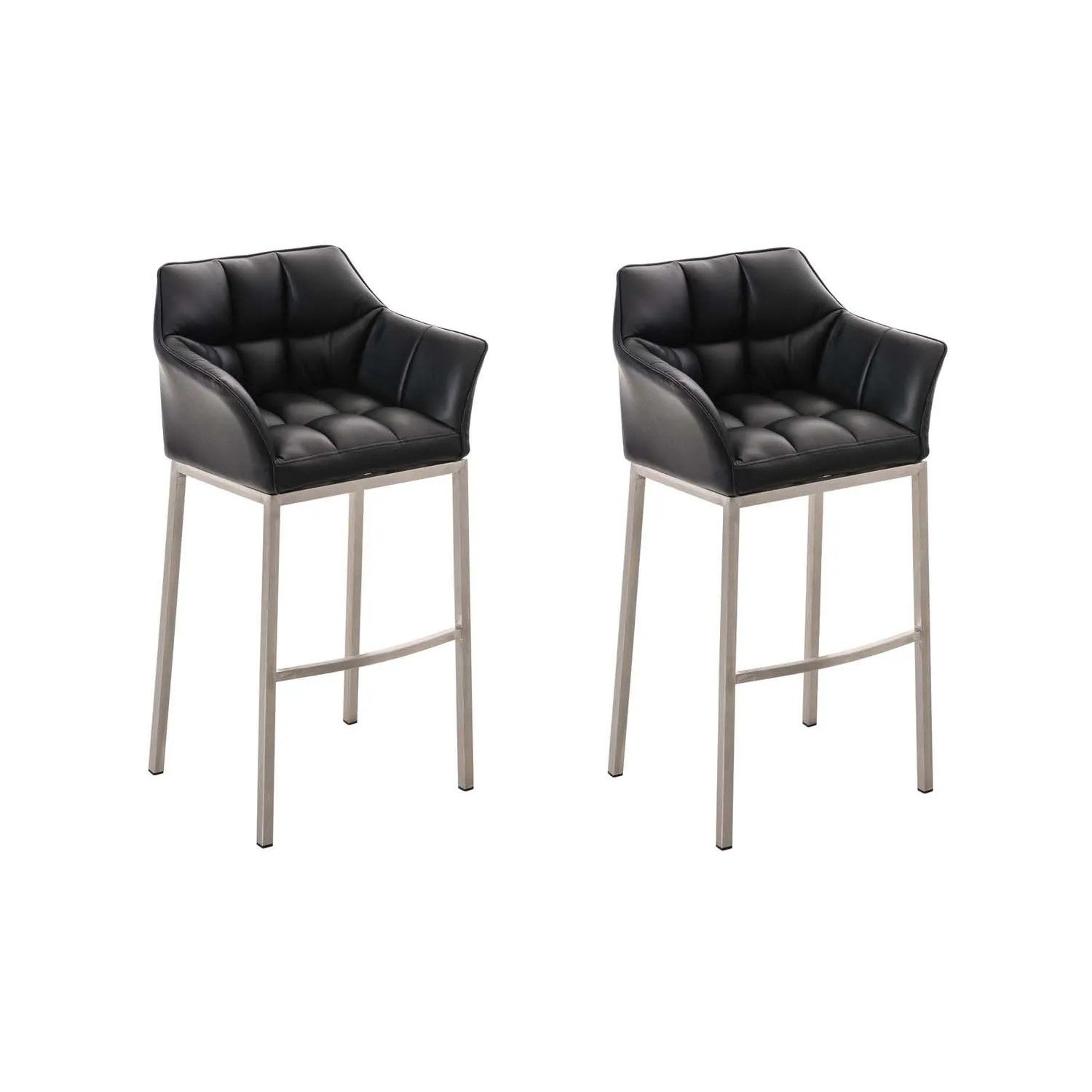 CLP 2er Set Barhocker Damaso Kunstleder Mit Vierfußgestell Schwarz/Edelstahl