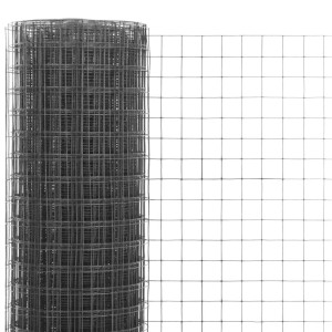 Grauer Drahtzaun (25x1 m) aus Stahl mit PVC-Beschichtung, gerollt.