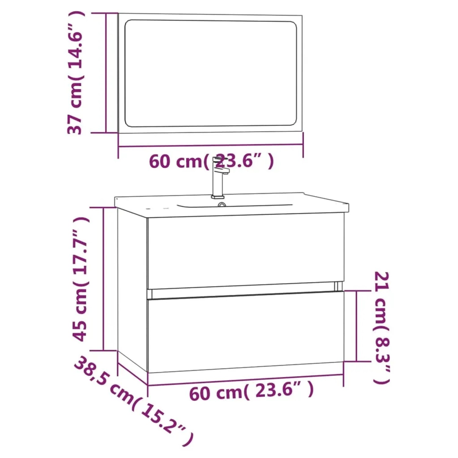 vidaXL Badmöbel-Set, 2-teilig, Räuchereiche: Waschbeckenunterschrank mit Schublade und Spiegel. Badmöbel für mehr Stauraum.