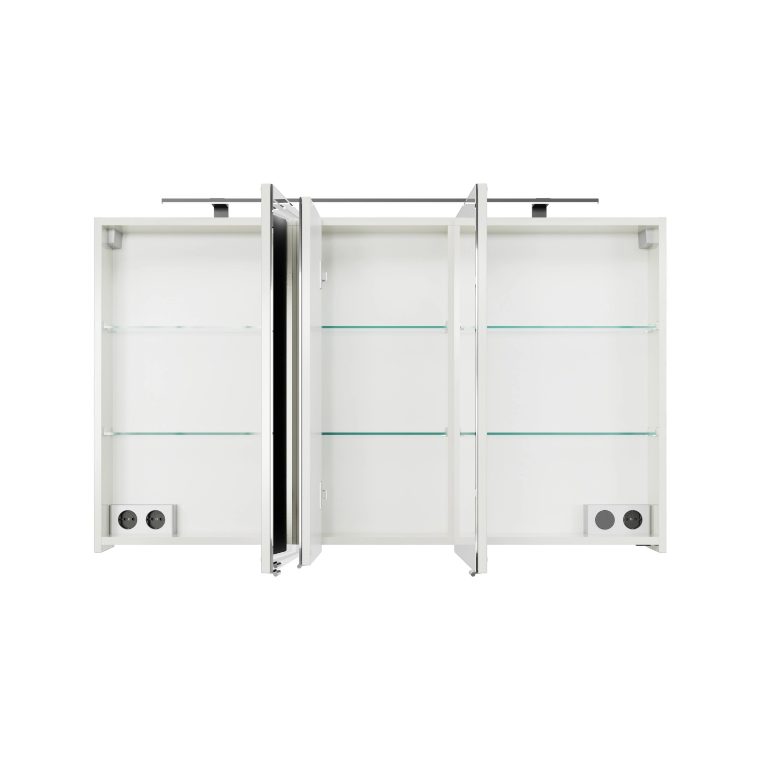 Pelipal Spiegelschrank Quantum 07, 120 cm, Schneeweiß Glanz mit LED-Leuchte und verspiegelten Türen.