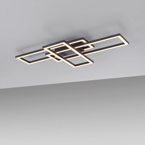 Moderne, schwarze LED-Deckenleuchte Iven (65x34,8 cm) mit geometrischem Design.