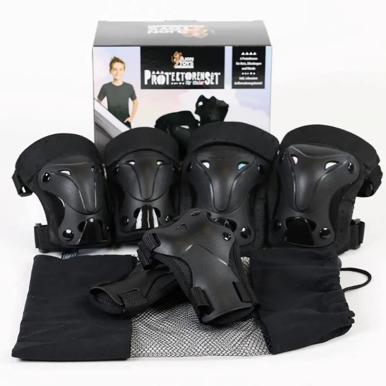 Lion Toys Protektoren Set für Kinder 6-12 Jahre Schwarz 6teilig
