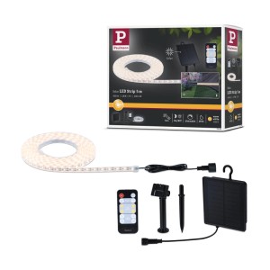 Paulmann Solar LED Stripe 5m warmweiß mit Solarpanel, Fernbedienung und Erdspieß für Aussenbeleuchtung.