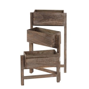 Braunes MCW Pflanzregal Standregal mit 3 Körben im Shabby-Look für Gartendekoration.