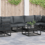 Schwarzes 7-teiliges vidaXL Garten-Sofa-Set aus Aluminium mit Tisch und grauen Kissen.