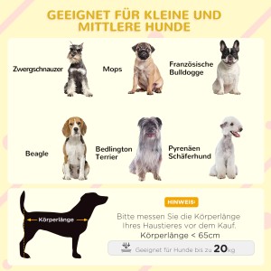 Geeignete Hunderassen für die PawHut Hundehütte mit Treppe: Zwergschnauzer, Mops, Beagle, Französische Bulldogge uvm.