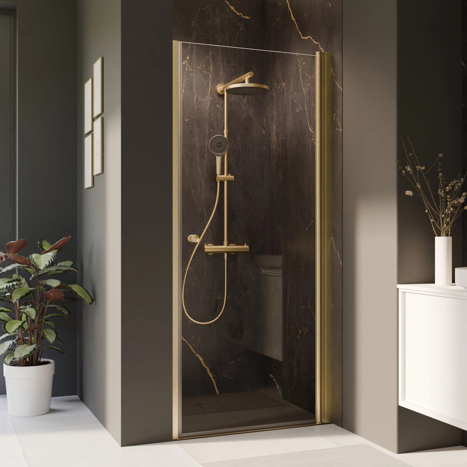 Breuer Drehtür Elana 2.0 für Nische Klarglas 200 cm x 100 cm Gold Anschlag R