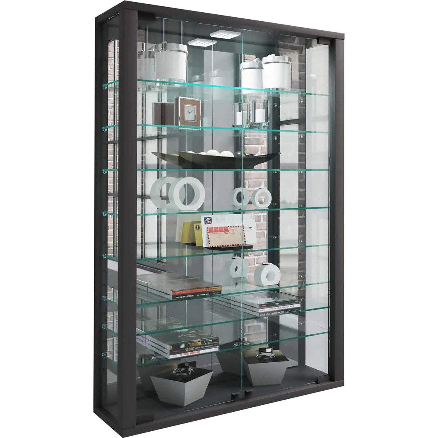 ebuy24 VitrosaMini Vitrinenschrank Wandhängend mit Spiegel 2 Glastüren Schw günstig online kaufen