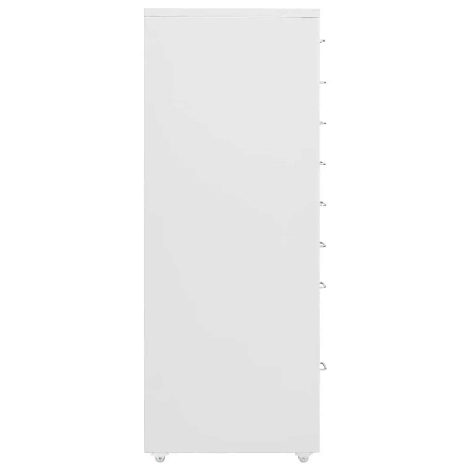 Grauer vidaXL Aktenschrank mit 8 Schubladen, Rollen und Metallgriffen.