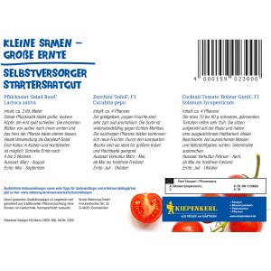 Kiepenkerl Selbstversorger-Set mit Tomate, Zucchini und Salat für die eigene Ernte.