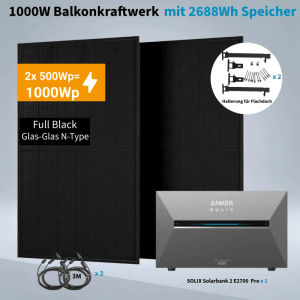 Anker Solix 1.000 W Balkonkraftwerke mit Solarbank 3 Pro Mit Halterung für Flachdach