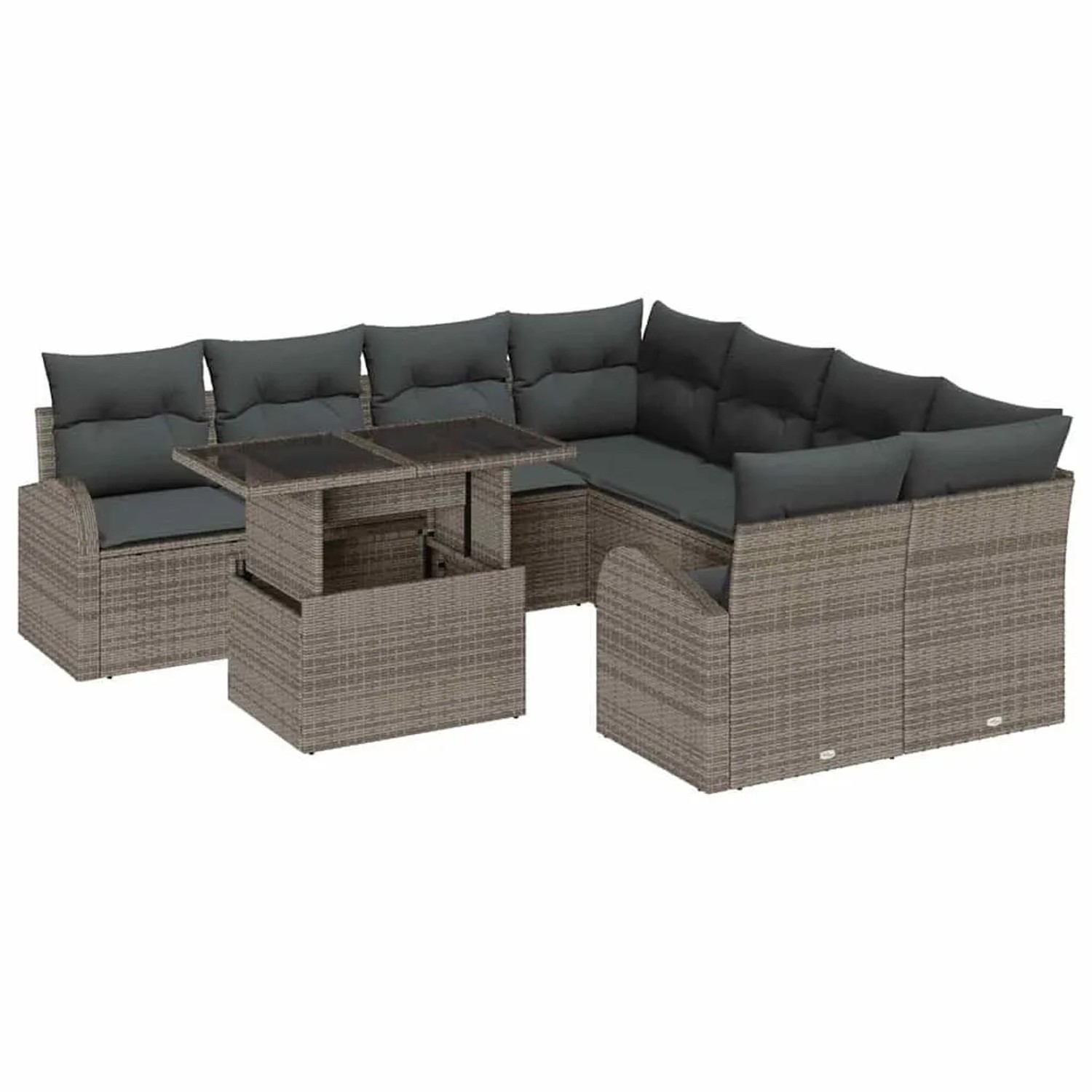 Thumbnail - vidaXL Garten-Sofa-Set mit Kissen mit Speicher 9-Tlg Grau Poly Rattan 3357352