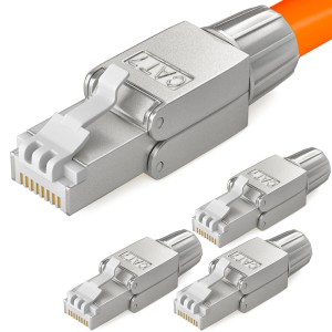 4er Set hb-digital CAT7 Netzwerkstecker RJ45, schmale Bauform, Zinklegierung, geeignet für Netzwerktechnik.