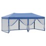 Blaues, faltbares Partyzelt 3x6 m mit Seitenwänden für Outdoor-Events.