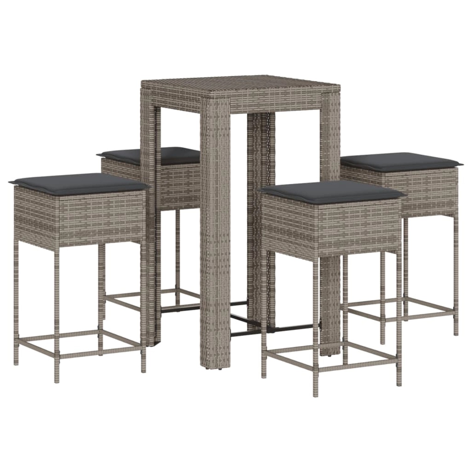 vidaXL 5-tlg Gartenbar-Set mit Kissen Grau Poly Rattan Modell 10