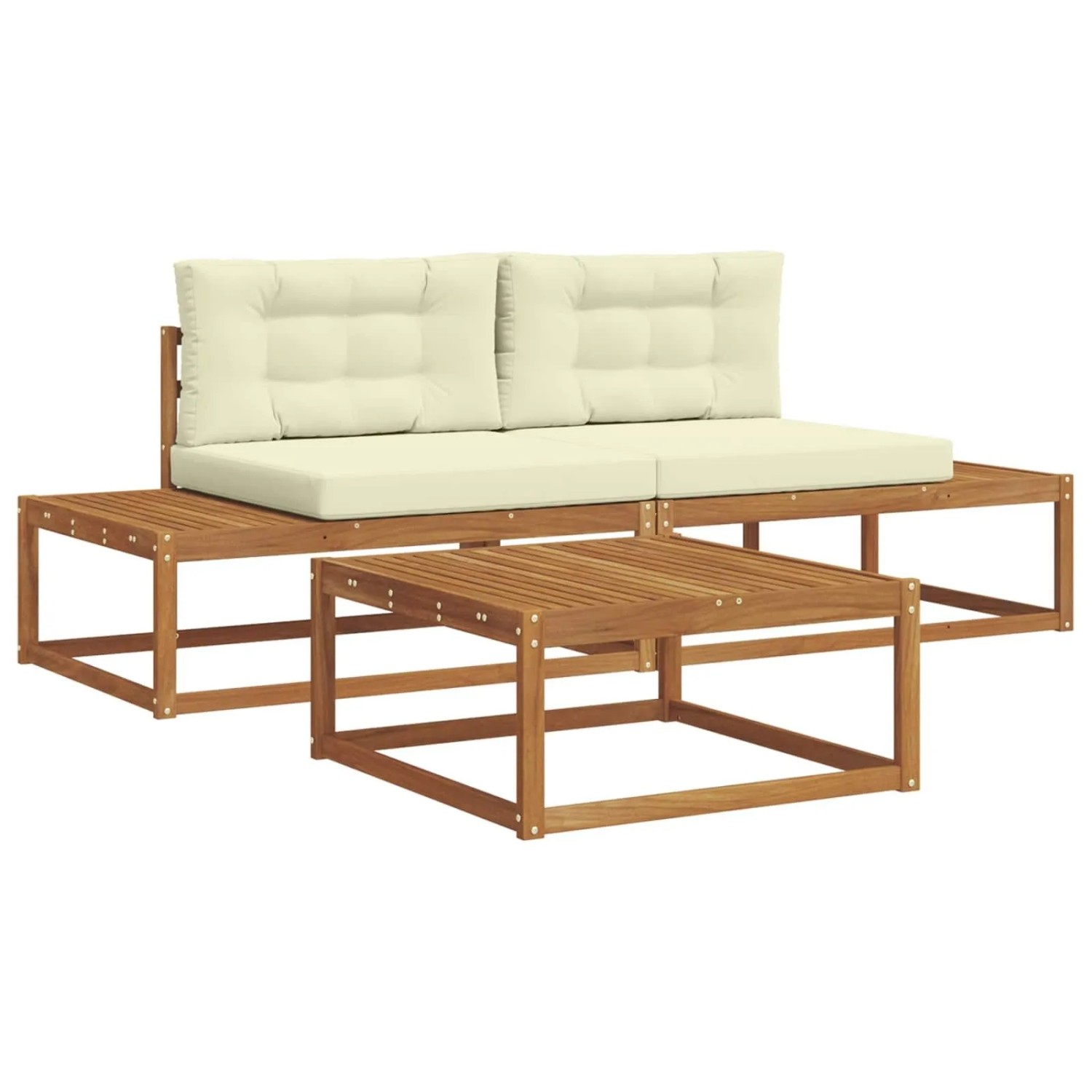 vidaXL Outdoor-Sofagarnitur mit Kissen 3-Tlg Natur und Creme 3368128