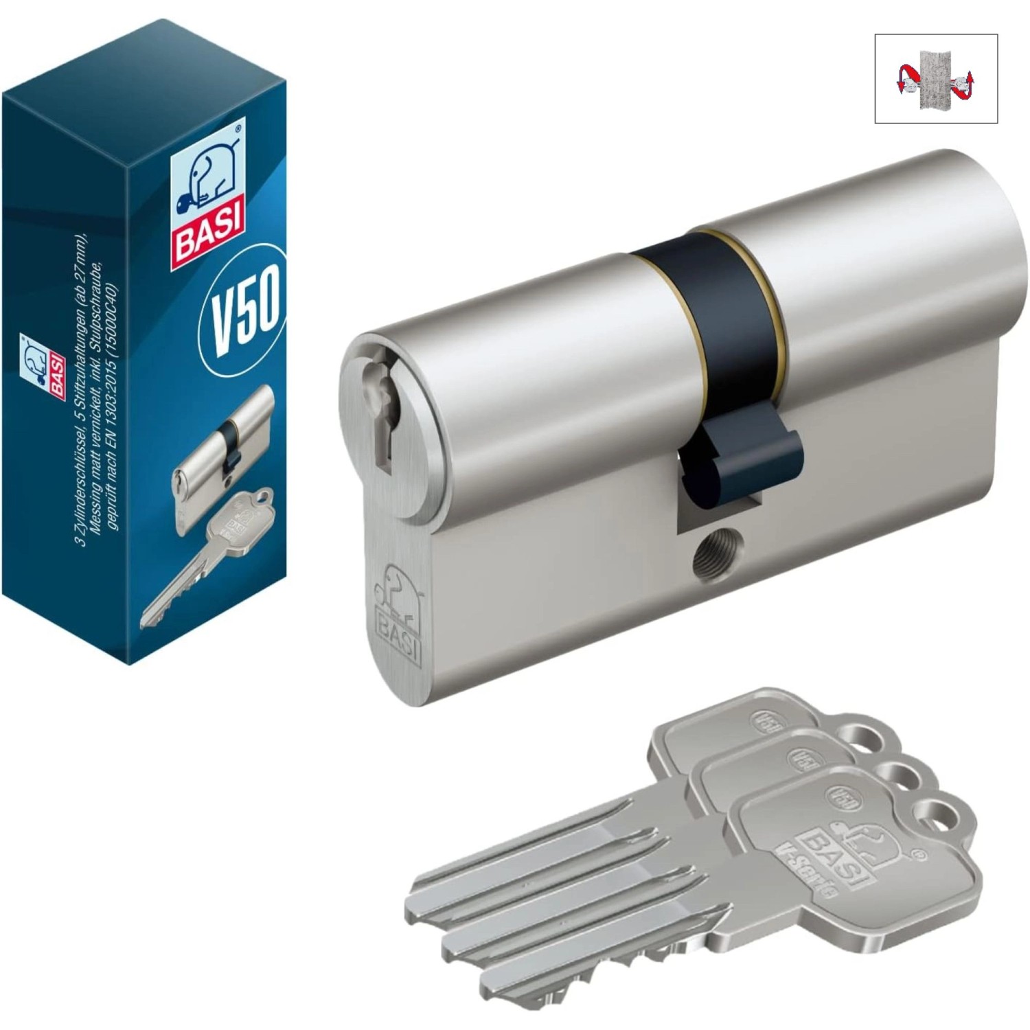 Basi - V50 - Profil-Doppelzylinder - 35/50 mm - Gleichschließend - Not- und Gefahrenfunktion