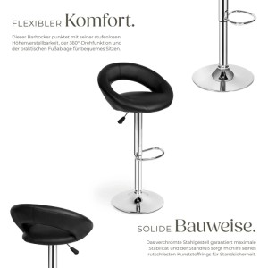 Tectake Barhocker 2er Set, gepolstert, Kunstleder, schwarz, mit Rückenlehne.