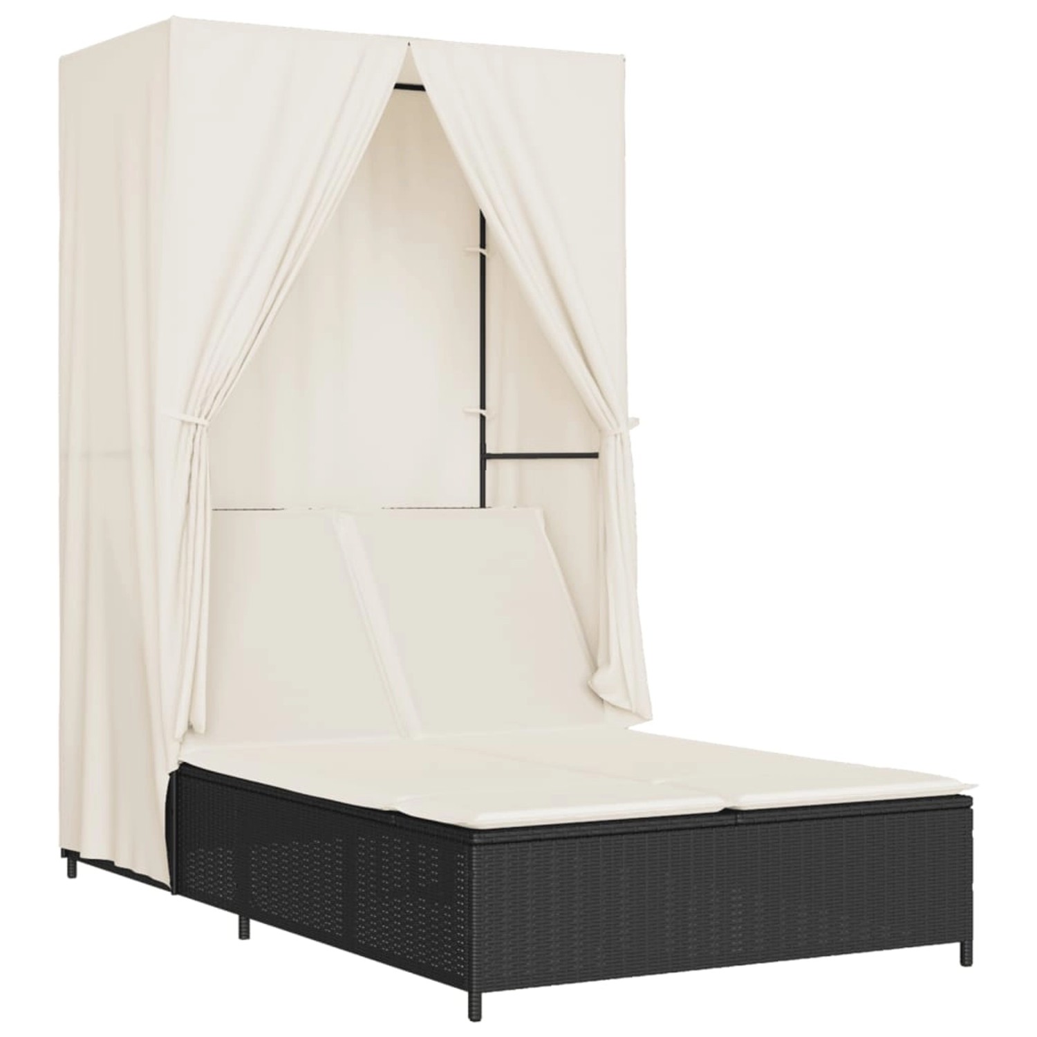 vidaXL Doppel-Sonnenliege mit Dach und Vorhängen Schwarz Poly-Rattan 368099 günstig online kaufen