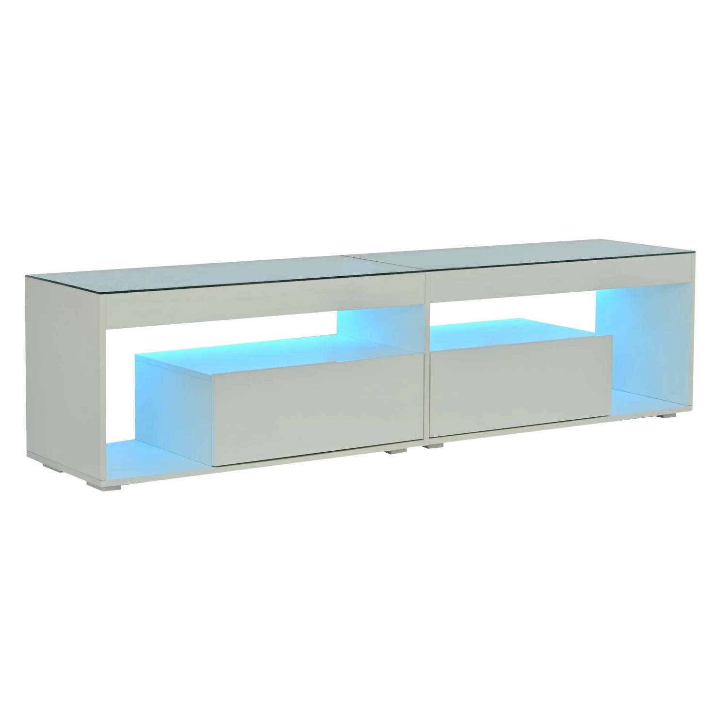 Merax TV Lowboard LED Hochglanz 2 Schubladen Für 70 Zoll TV Weiß