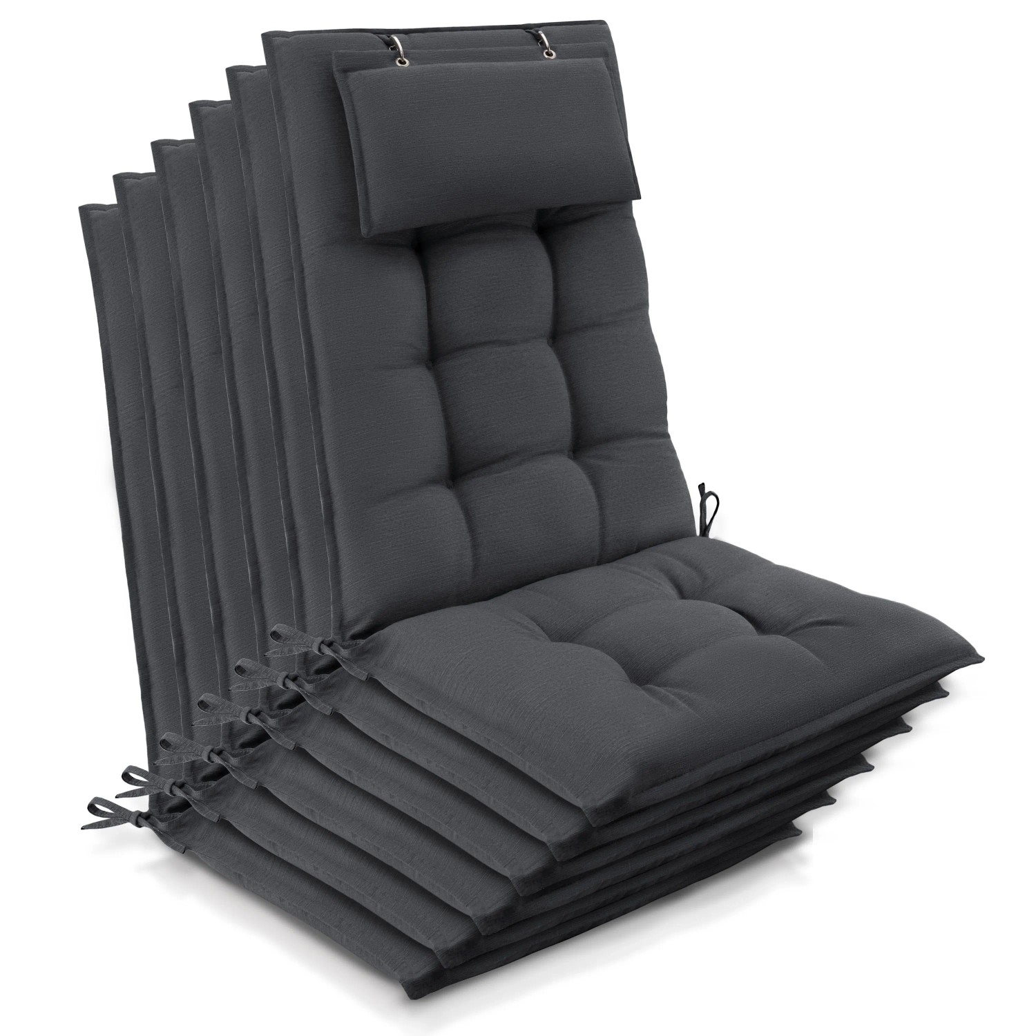 Beautissu 6er Set Sun-HL Hochlehner Auflage 120x50x8cm Anthrazit