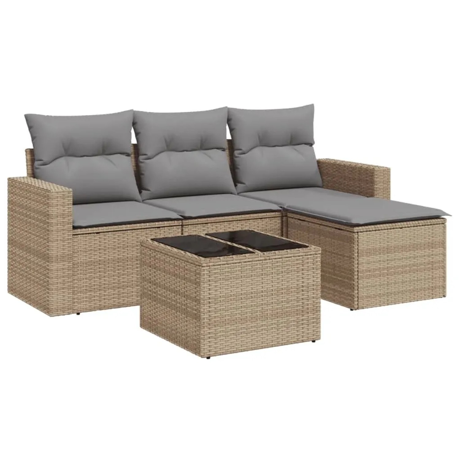 vidaXL 5-Tlg Garten-Sofagarnitur mit Kissen Beige Poly Rattan 3251216 günstig online kaufen
