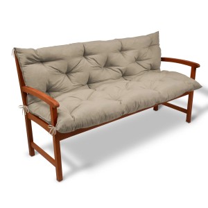 Beautissu Flair BR Bankauflage 120x50cm in Natur auf Holzbank. Gartenbankauflage für bequemes Sitzen.