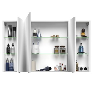 Pelipal Spiegelschrank 4010, 120 cm, Weiß Hochglanz, mit drei Türen und Glasböden.