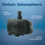 Schwarze Kerry Electronics Teichpumpe mit Saugfüßen und regulierbarer Durchflussmenge.
