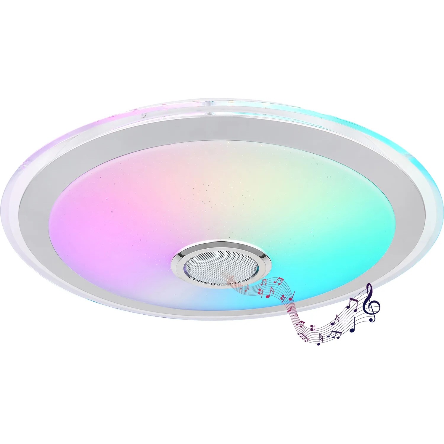 Weiße LED-Deckenleuchte Dunny mit Farbwechsel, Bluetooth und Lautsprecher, 430x105 mm.