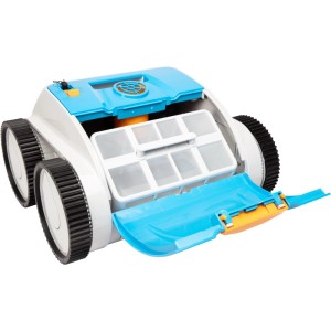 Steinbach Poolrunner Battery Pro Poolroboter mit geöffnetem Filterfach.