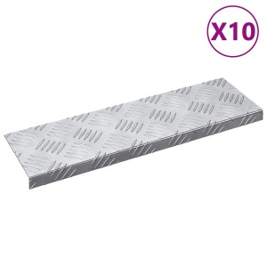 vidaXL Stufenmatten, 10er Set, silbernes Aluminium, 60x18 cm, mit Riffelblechmuster.