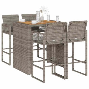 Graues 5-tlg. vidaXL Gartenbar-Set aus Rattan und Akazie ohne Kissen.