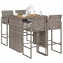 Graues 5-tlg. vidaXL Gartenbar-Set aus Rattan und Akazie ohne Kissen.