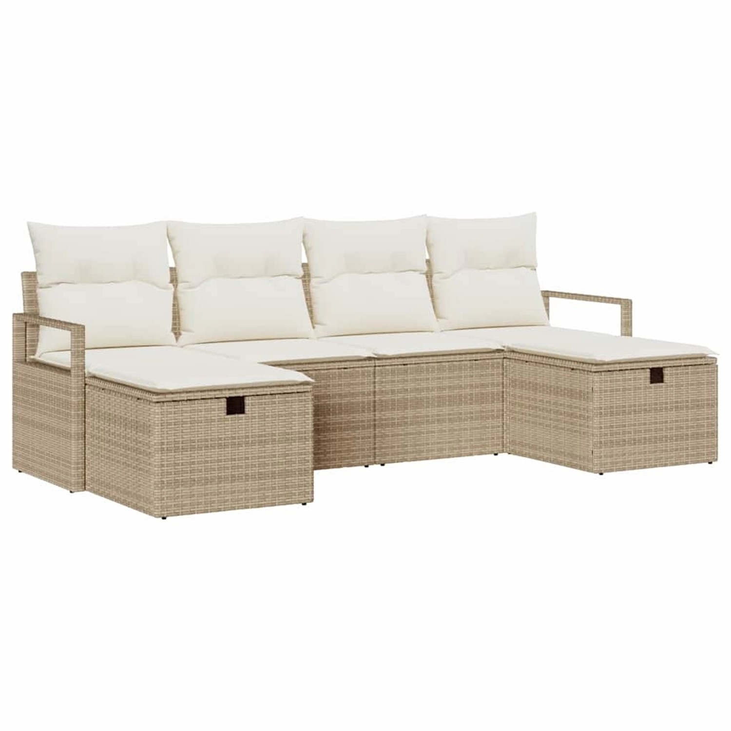 vidaXL Garten-Sofa-Set mit Kissen mit Speicher 6-Tlg Beige Poly Rattan 3360 günstig online kaufen