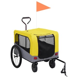 vidaXL 2-In-1 Fahrradanhänger für Hunde und Buggy Gelb und Grau 92442